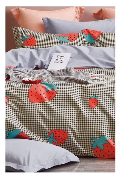 Prodloužené povlečení na jednolůžko z bavlny Renforcé s prostěradlem/3dílné 160x220 cm Strawberry – Mila Home