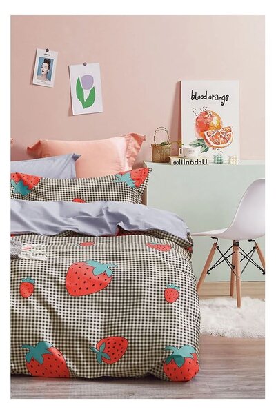 Prodloužené povlečení na jednolůžko z bavlny Renforcé s prostěradlem/3dílné 160x220 cm Strawberry – Mila Home