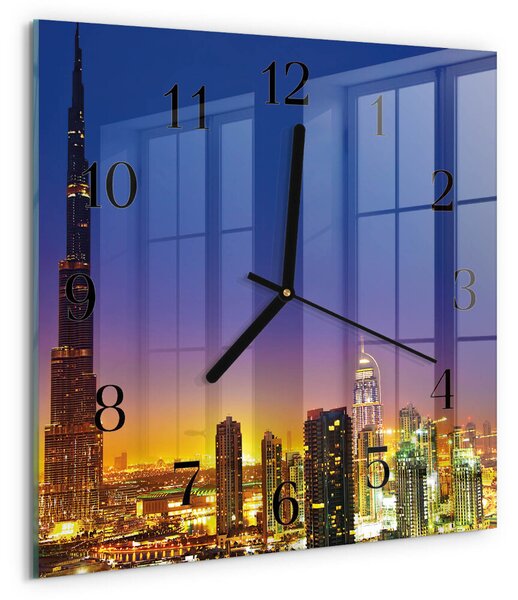Skleněné hodiny na stěnu Horizont Dubaj zskc-30x30-00173092