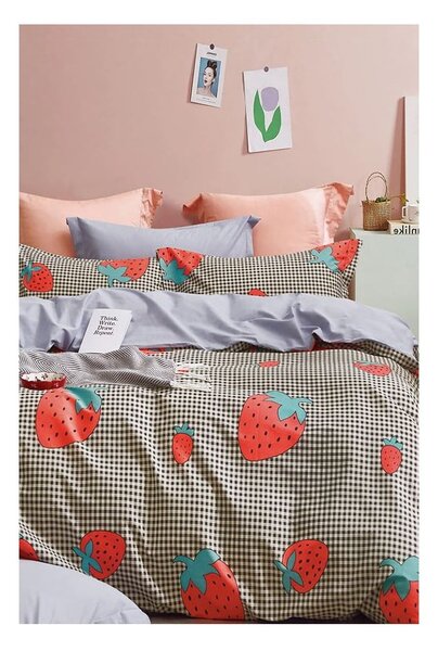 Prodloužené povlečení na jednolůžko z bavlny Renforcé s prostěradlem/3dílné 160x220 cm Strawberry – Mila Home