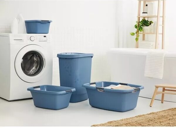 Koš na prádlo Rotho Flowers 50 l, modrý