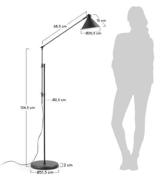 Černá stojací lampa s kovovým stínidlem (výška 220 cm) Dione – Kave Home