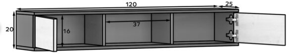 Nástěnná police se skříňkami LANZZI 120 cm, černá/dub