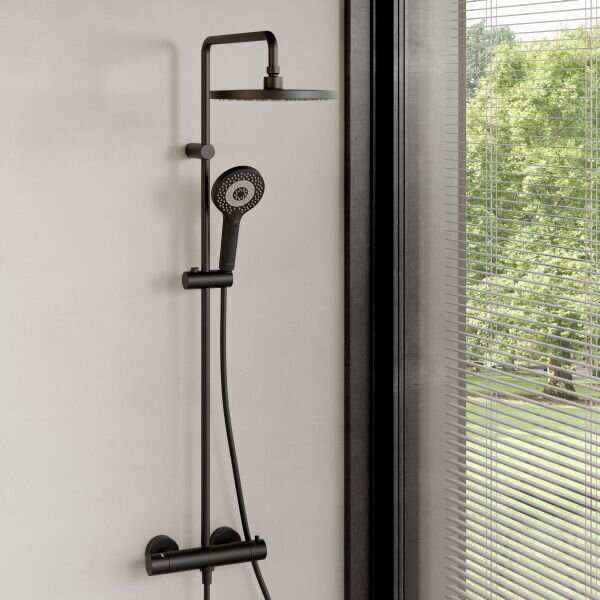 Kludi Dual Shower System sprchová sada na stěnu s termostatem s dešťovou sprchou černá 6906739-81