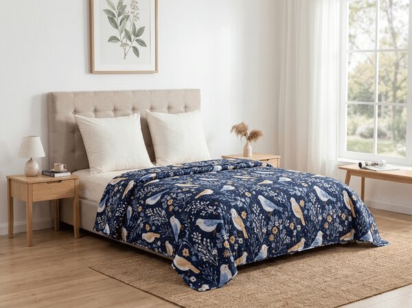 Přehoz na postel DENIM BIRDS, modrý Rozměr: 170 x 210 cm