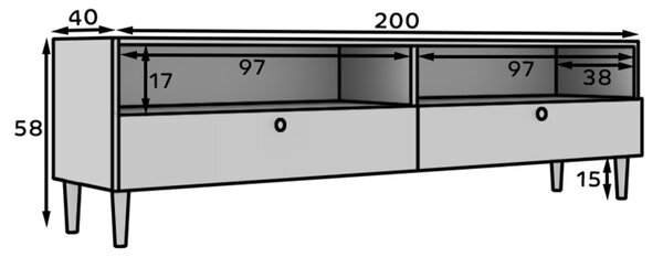 TV stolek s policí a skříňkami DULLUM 200x58cm, bílý
