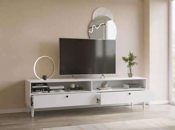 TV stolek s policí a skříňkami DULLUM 200x58cm, bílý