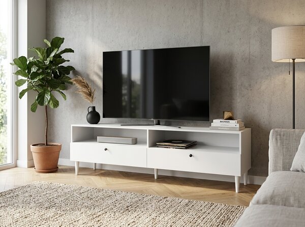 TV stolek s policí a skříňkami DULLUM 200x58cm, bílý