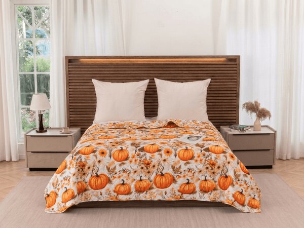 Přehoz na postel FLOWERS AND PUMPKINS, oranžový Rozměr: 170 x 210 cm