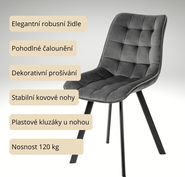 Vikio Jídelní židle čalouněná šedá látka samet AJZ130S-S