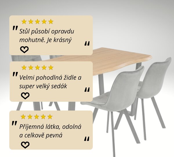 Vikio Jídelní set pro 4 osoby 160x90 cm dub noha U šedá židle VJS156-4S-S