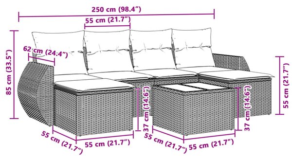 7dílná zahradní sedací souprava a podušky světle šedá polyratan