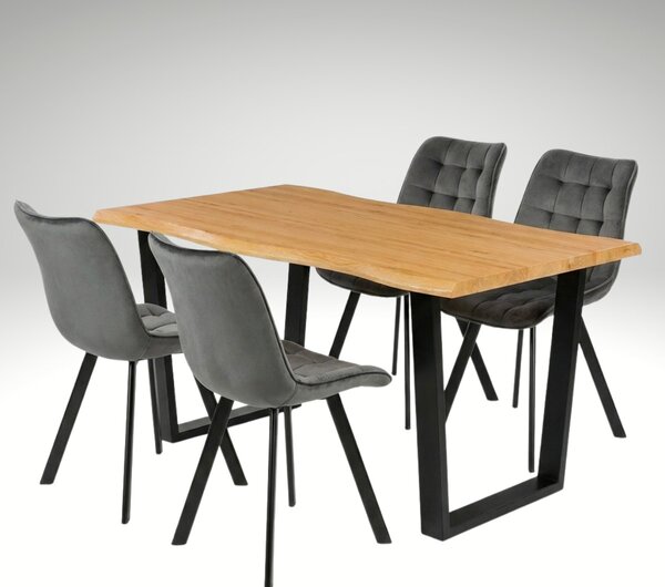 Vikio Jídelní set pro 4 osoby 160x90 cm dub noha U šedá židle VJS156-4S-S