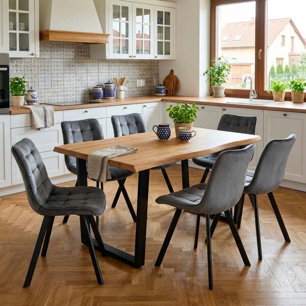 Vikio Jídelní set pro 6 osob 160x90 cm dub noha U šedá židle VJS156-6S-S
