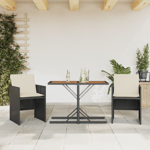 3dílný bistro set s poduškami černý polyratan
