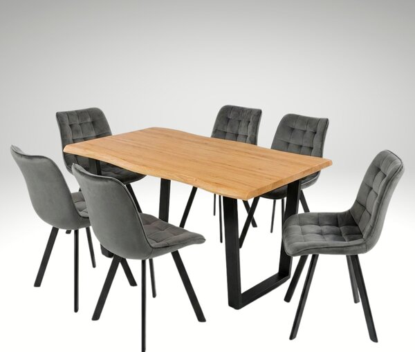 Vikio Jídelní set pro 6 osob 160x90 cm dub noha U šedá židle VJS156-6S-S