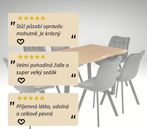 Vikio Jídelní set pro 6 osob 160x90 cm dub noha U šedá židle VJS156-6S-S