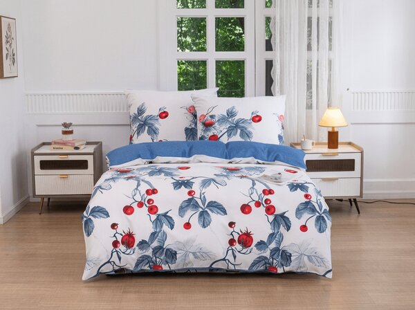 Flanelové povlečení z mikrovlákna BERRY BLOOM bílo-modré Rozměr povlečení: 70 x 90 cm | 140 x 200 cm