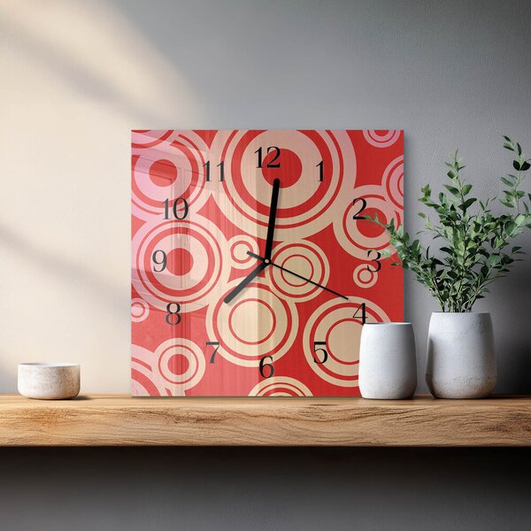 Skleněné hodiny na stěnu Červené kruhy zskc-30x30-00173152
