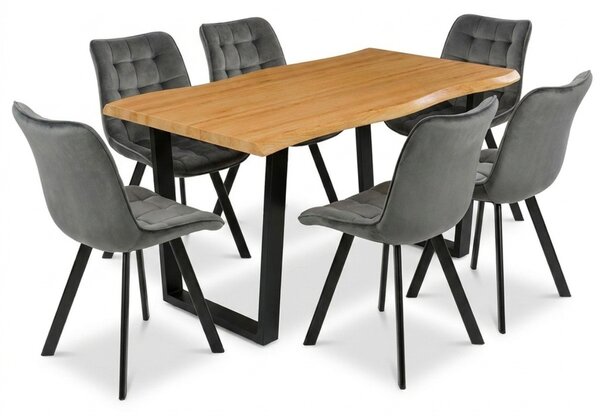 Vikio Jídelní set pro 6 osob 160x90 cm dub noha U šedá židle VJS156-6S-S