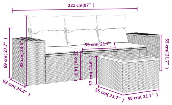 4dílná zahradní sedací souprava s poduškami šedá polyratan