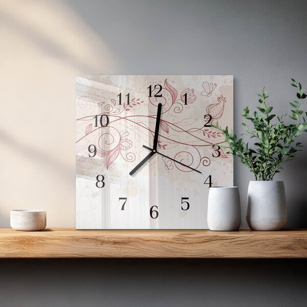 Skleněné hodiny na stěnu Květinové umění zskc-30x30-00173154
