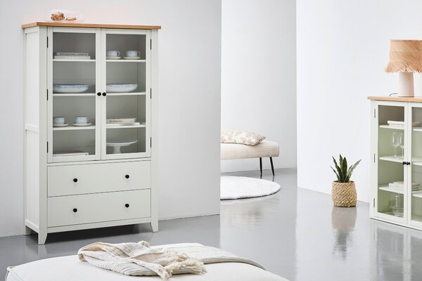 VITRÍNA, dub, borovice, čiré, přírodní barvy, bílá, 100/165/43 cm MID.YOU - Kredence a vitríny, Online Only