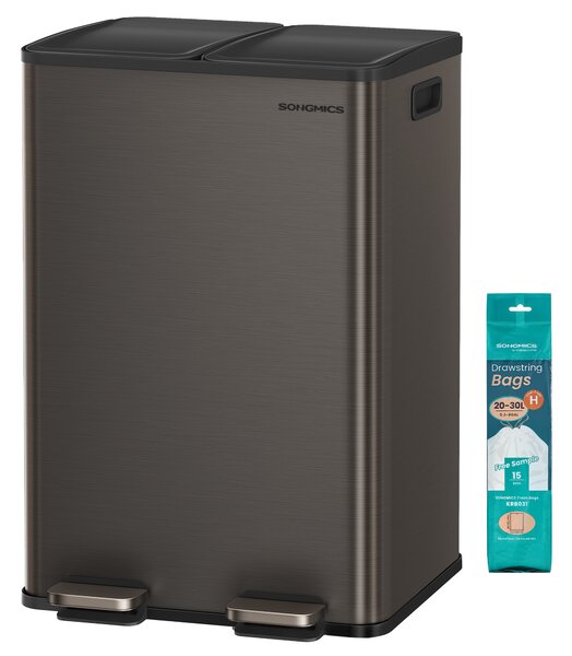 SONGMICS Odpadkový koš 2 x 30 l s pedálovým ovládáním měkké zavírání vnitřními kbelíky šedá