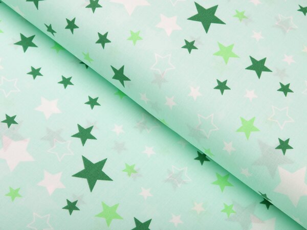 Bavlněná látka/plátno Sandra SA-130 Zelené hvězdičky na mintovém - šířka 160 cm