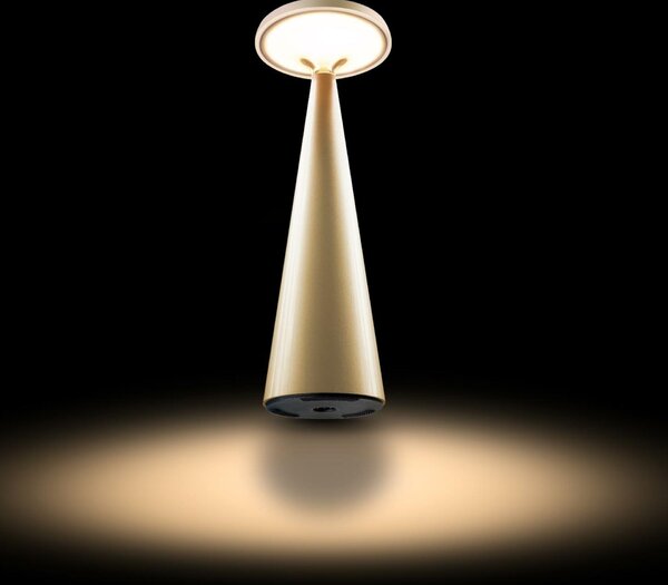 CENTURY Nabíjecí stmívatelné LED stolní svítidlo OPERA zlatá 1,9W 2700K IP44 USB Ra95 s nabíjecí základnou
