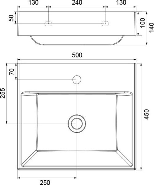 Ravak Natural umyvadlo 50x45 cm obdélníkový nábytkový bílá lesk XJO01250000