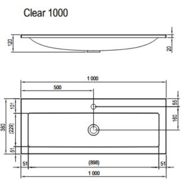 Ravak Clear umyvadlo 100x38 cm obdélníkový nábytkový bílá lesk XJJ01110000