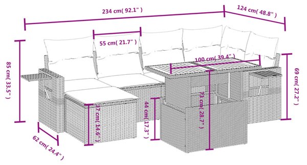 7dílná zahradní sedací souprava s poduškami černá polyratan 3271854