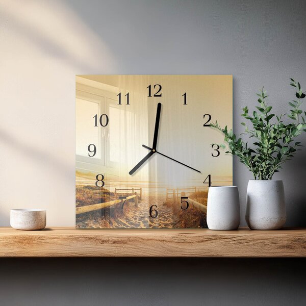 Skleněné hodiny na stěnu Plážová cesta zskc-30x30-00173249