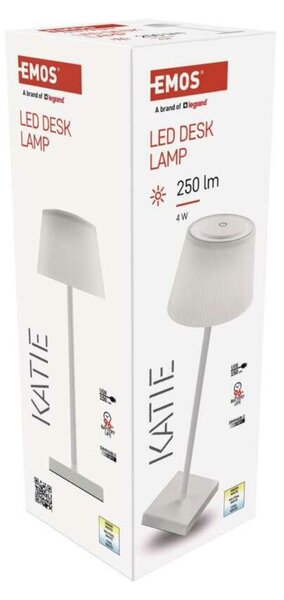 EMOS LED stolní lampa KATIE, nabíjecí, bílá Z7630W