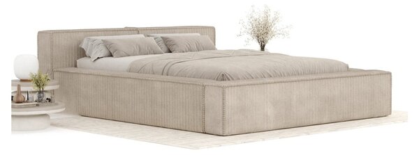 Béžová čalouněná dvoulůžková postel s úložným prostorem s roštem 180x200 cm Voliera – Maison de Rêve