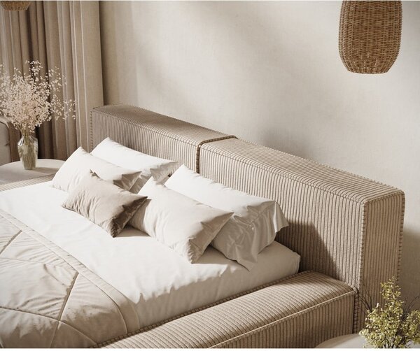 Béžová čalouněná dvoulůžková postel s úložným prostorem s roštem 180x200 cm Voliera – Maison de Rêve
