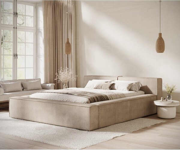 Béžová čalouněná dvoulůžková postel s úložným prostorem s roštem 180x200 cm Voliera – Maison de Rêve