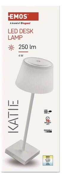 EMOS LED stolní lampa KATIE, nabíjecí, bílá Z7630W