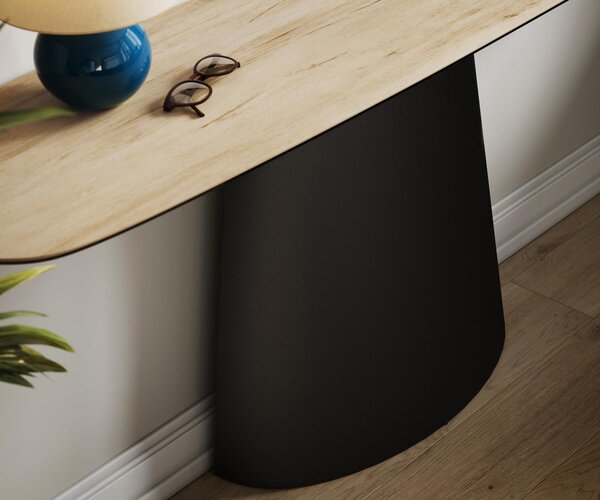 DELIFE Konzolový stůl Edge oválný tvar 180×40 cm keramika Laminam® Sabbia dubová barva kov černá