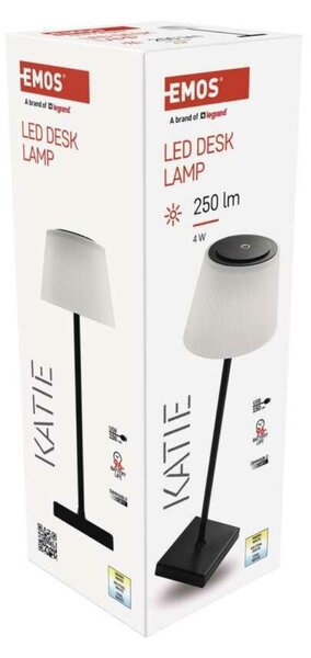 EMOS LED stolní lampa KATIE, nabíjecí, černá Z7630B