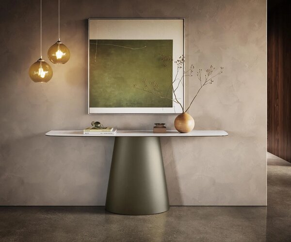 DELIFE Konzolový stůl Edge oválný tvar 180×40 cm keramika Onyx Pearl Conos kov titanová barva