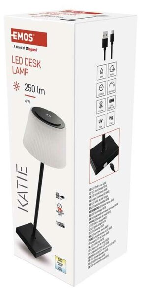 EMOS LED stolní lampa KATIE, nabíjecí, černá Z7630B