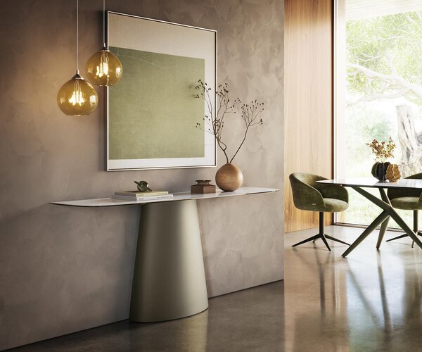 DELIFE Konzolový stůl Edge oválný tvar 180×40 cm keramika Onyx Pearl Conos kov titanová barva