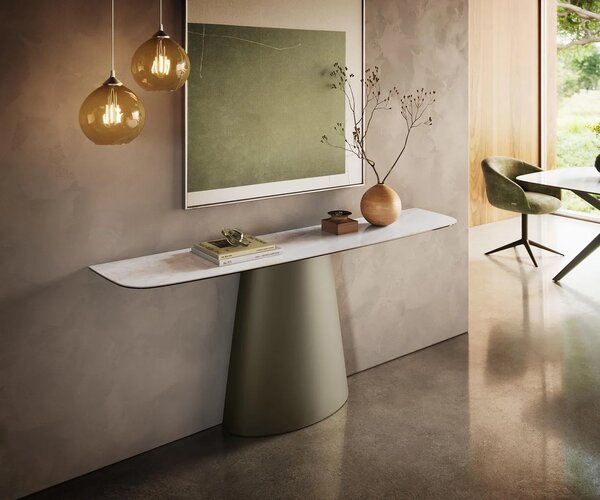 DELIFE Konzolový stůl Edge oválný tvar 180×40 cm keramika Onyx Pearl Conos kov titanová barva