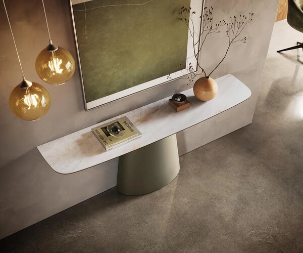 DELIFE Konzolový stůl Edge oválný tvar 180×40 cm keramika Onyx Pearl Conos kov titanová barva