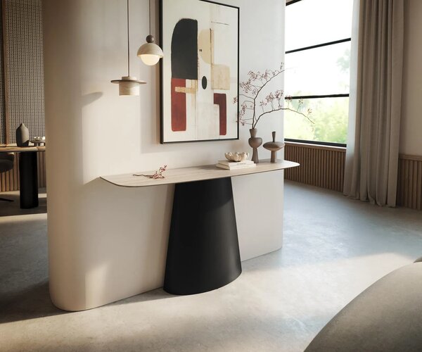 DELIFE Konzolový stůl Edge Boot 140×40 cm keramika Laminam® Travertino Bianco krémově bílá kov černá