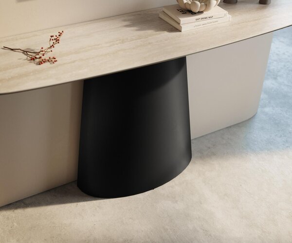 DELIFE Konzolový stůl Edge Boot 140×40 cm keramika Laminam® Travertino Bianco krémově bílá kov černá