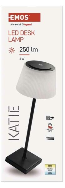 EMOS LED stolní lampa KATIE, nabíjecí, černá Z7630B