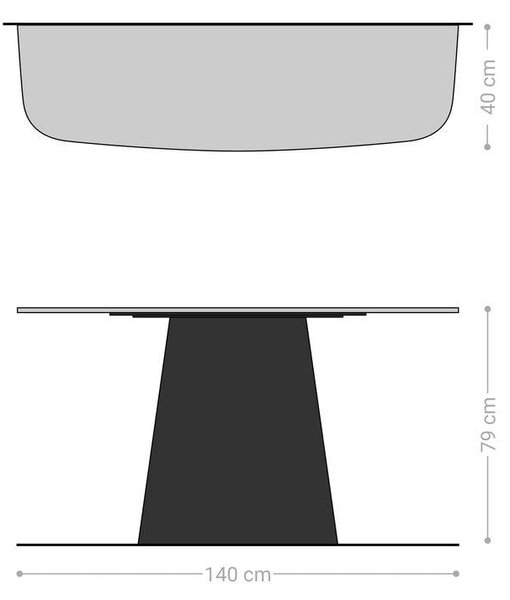 DELIFE Konzolový stůl Edge oválný tvar 140×40 cm keramika Laminam® Nero Greco antracit kov černá